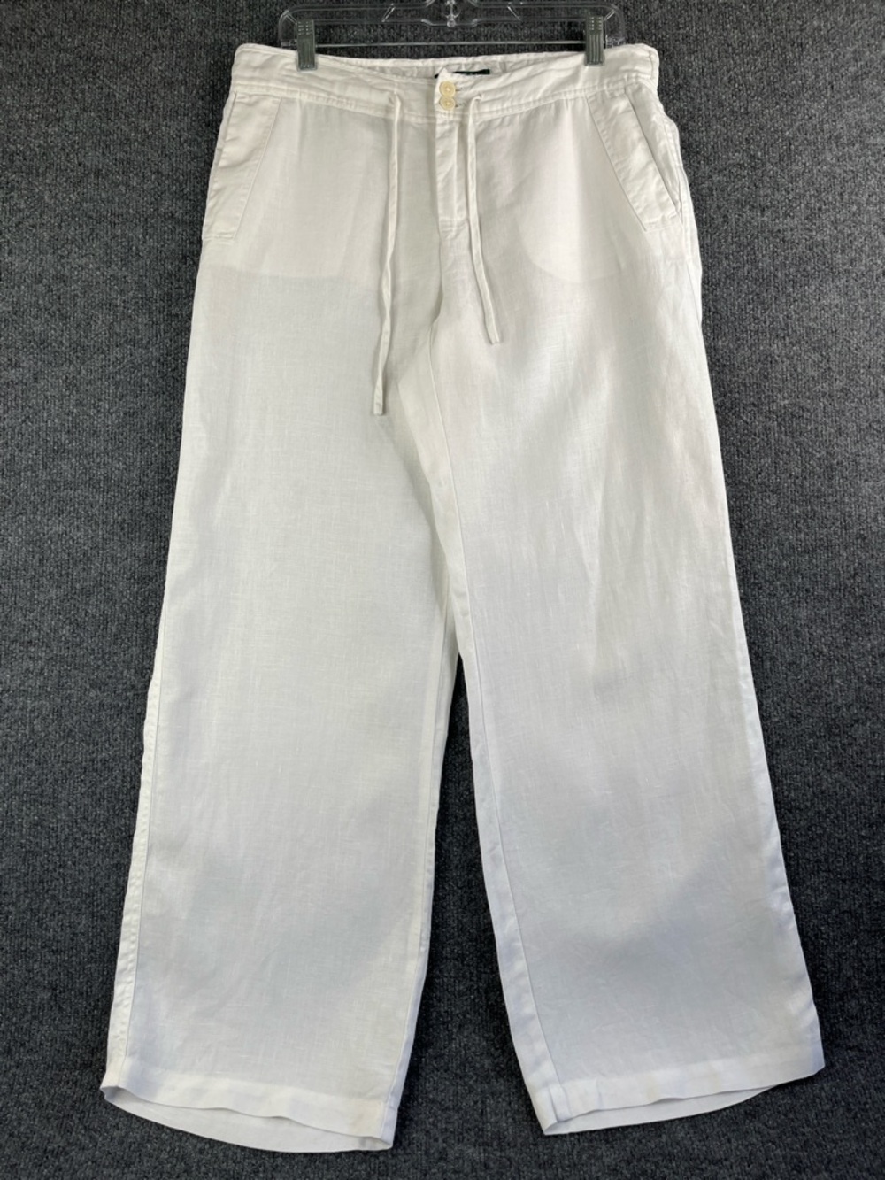 Lauren Ralph Lauren White Wide Leg 100% Linen Pants with Pockets and Drawstring
